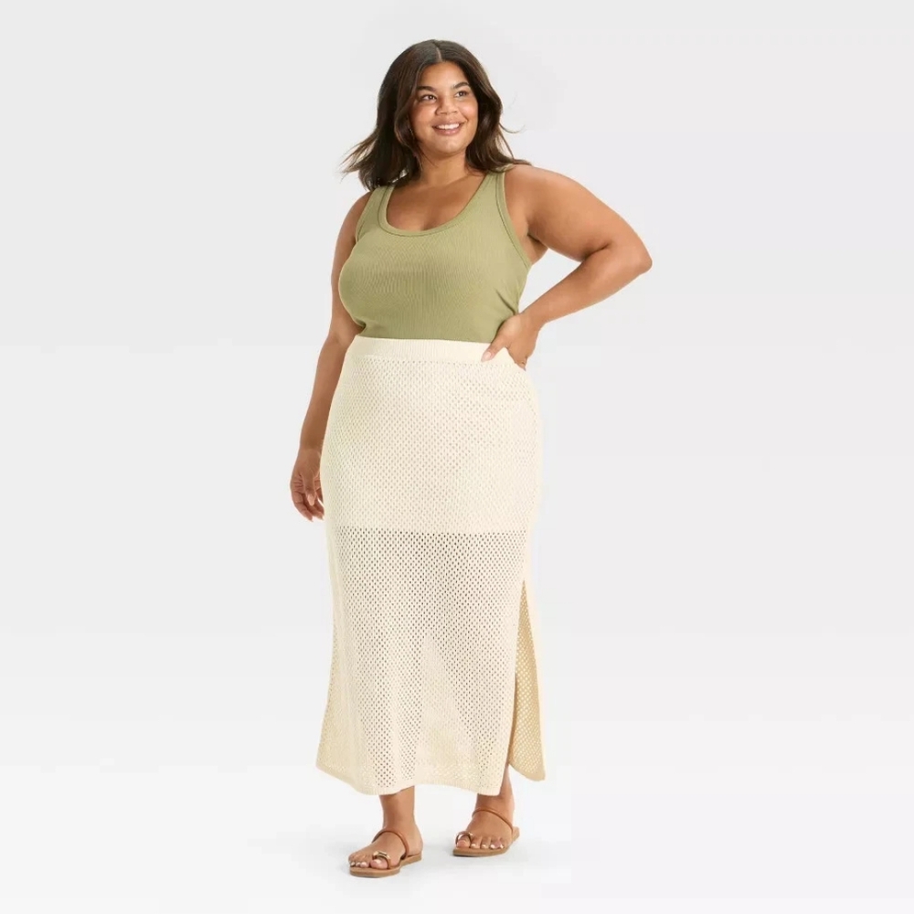 NWT Cream Pointelle Maxi Skirt Size 3X